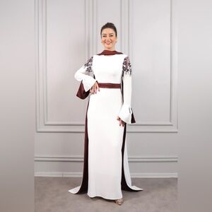 Elegant White and Brown Women's Dress